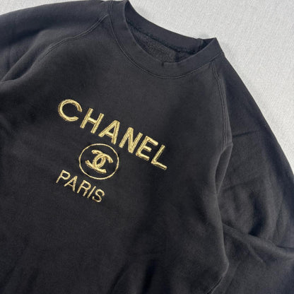 超 90s シャネル CHANEL スウェット トレーナー 黒 刺繍 sw-2603-010