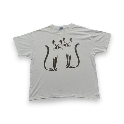 90s Tシャツ 猫 白 アートT USA製 a-u-2505-047