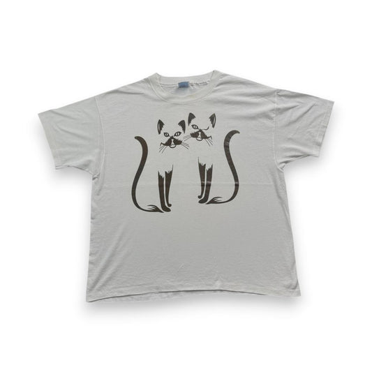 90s Tシャツ 猫 白 アートT USA製 a-u-2505-047