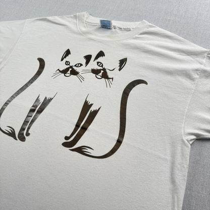 90s Tシャツ 猫 白 アートT USA製 a-u-2505-047