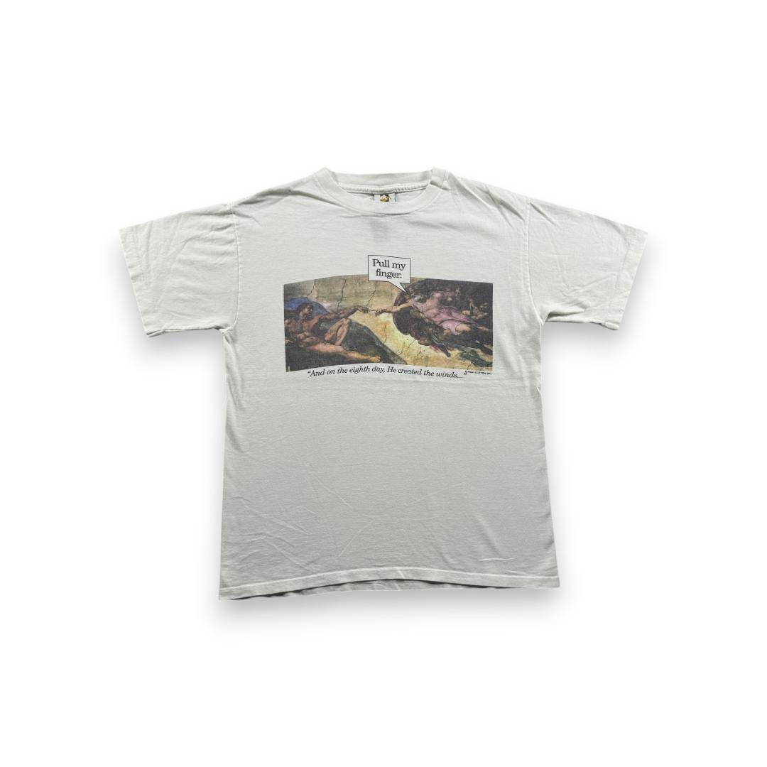 90s Tシャツ ミケランジェロ パロディ アート 白 M a-t-2505-002
