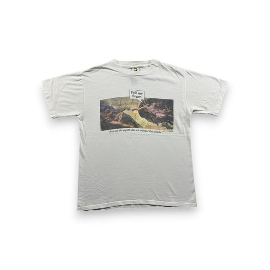 90s Tシャツ ミケランジェロ パロディ アート 白 M a-t-2505-002