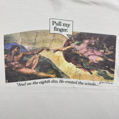 90s Tシャツ ミケランジェロ パロディ アート 白 M a-t-2505-002