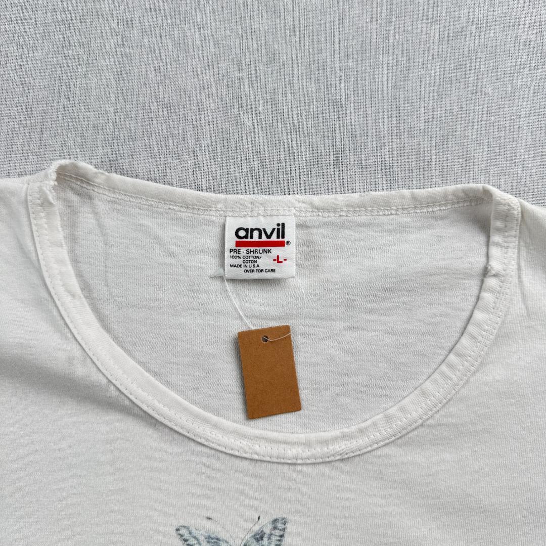90s 花 蝶々 アートT Tシャツ 白 USA製 虫 L a-u-2505-064