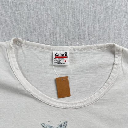 90s 花 蝶々 アートT Tシャツ 白 USA製 虫 L a-u-2505-064