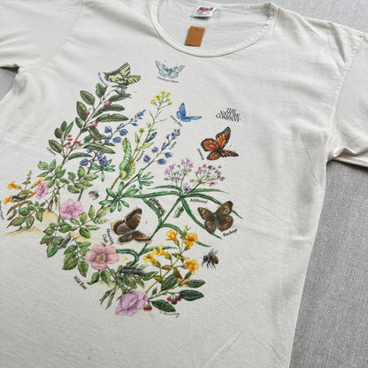 90s 花 蝶々 アートT Tシャツ 白 USA製 虫 L a-u-2505-064