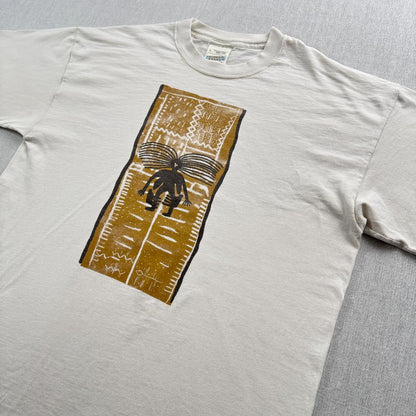 90s アートT Tシャツ 白 USA製 アフリカン Asafo L a-u-2505-065