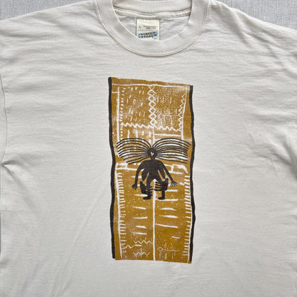90s アートT Tシャツ 白 USA製 アフリカン Asafo L a-u-2505-065
