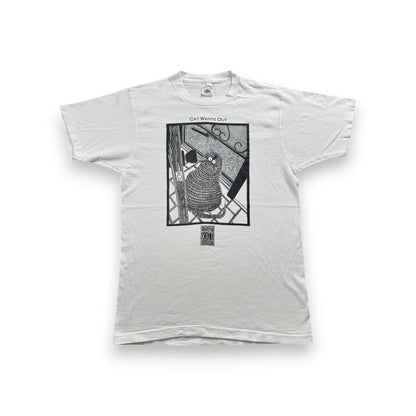 90s Tシャツ アートT 猫 Stuart Katt CAT 白 a-u-2505-082