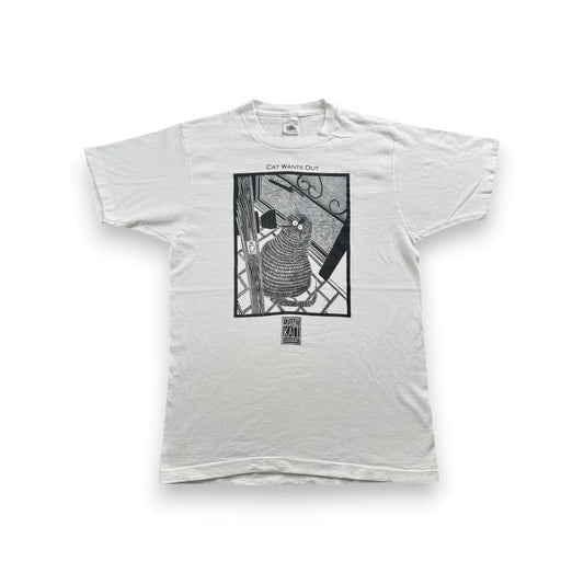 90s Tシャツ アートT 猫 Stuart Katt CAT 白 a-u-2505-082