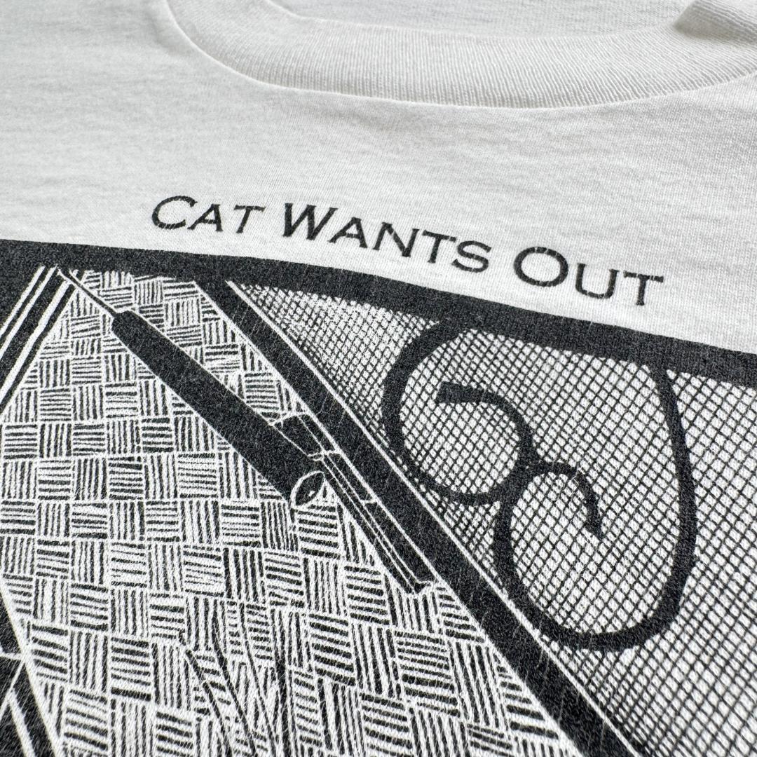 90s Tシャツ アートT 猫 Stuart Katt CAT 白 a-u-2505-082
