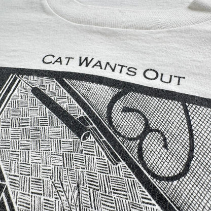 90s Tシャツ アートT 猫 Stuart Katt CAT 白 a-u-2505-082