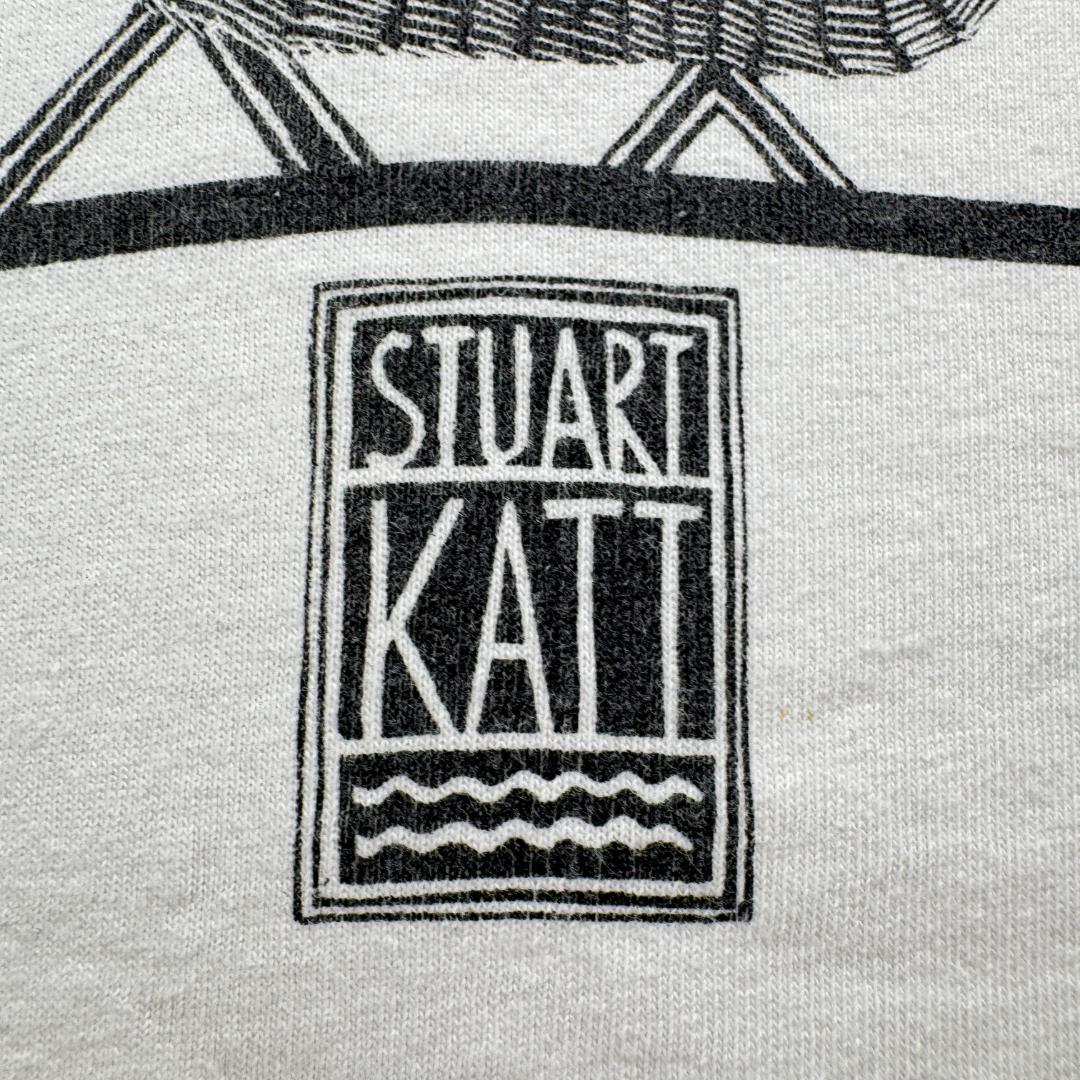 90s Tシャツ アートT 猫 Stuart Katt CAT 白 a-u-2505-082