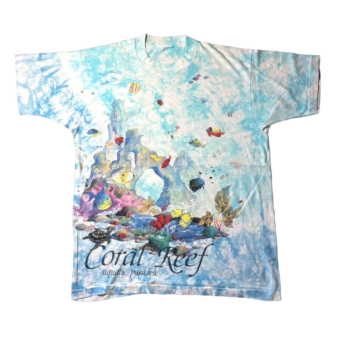 90s LIQUID BLUE Coral Reaf 魚 アートT タイダイ a-u-2505-091