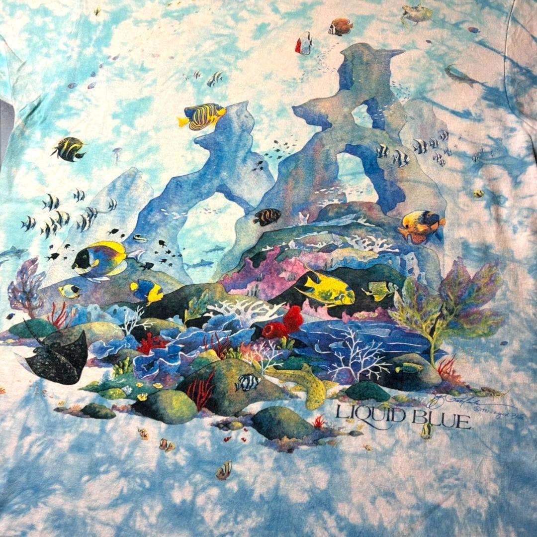 90s LIQUID BLUE Coral Reaf 魚 アートT タイダイ a-u-2505-091