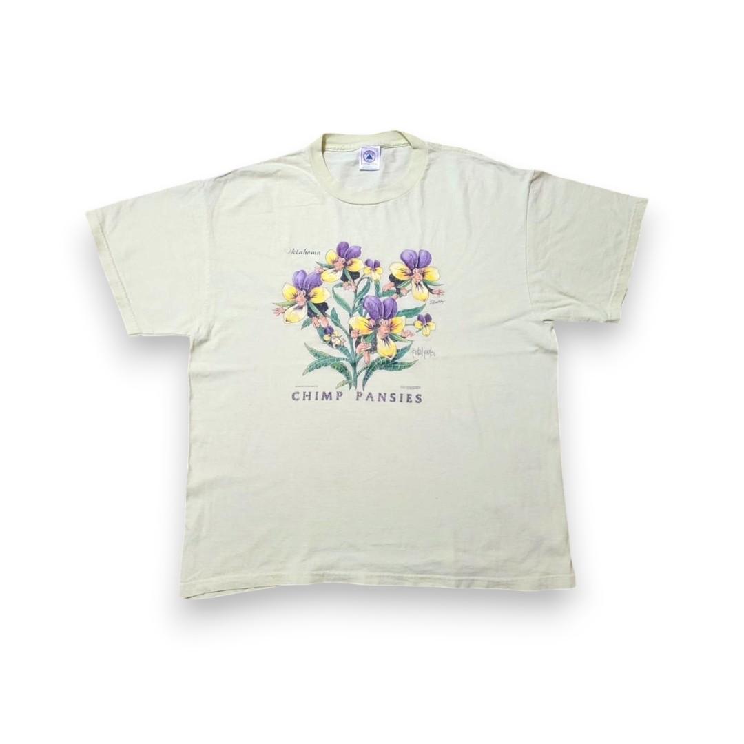 90s 00s Tシャツ アートT チンパンジー 花 猿 a-000046