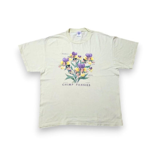 90s 00s Tシャツ アートT チンパンジー 花 猿 a-000046
