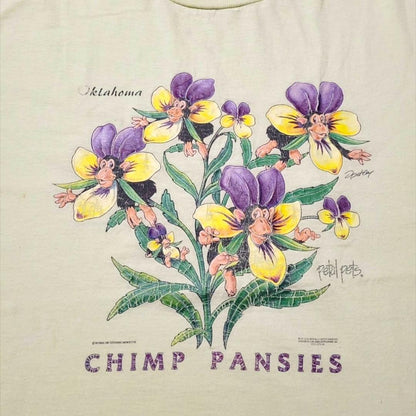 90s 00s Tシャツ アートT チンパンジー 花 猿 a-000046