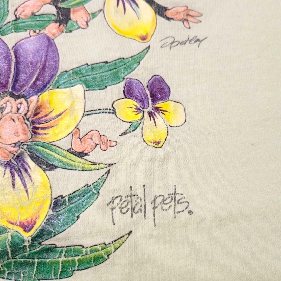 90s 00s Tシャツ アートT チンパンジー 花 猿 a-000046