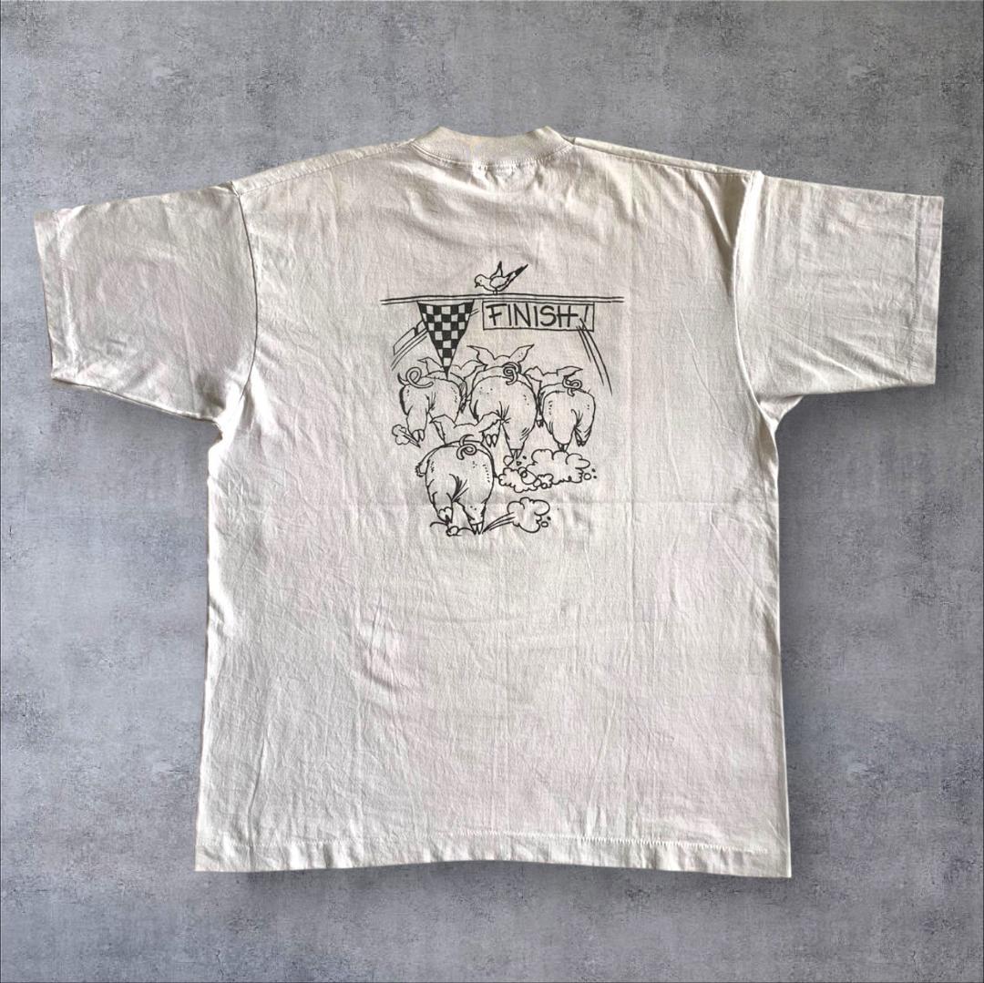 90s USA製 豚 運動会 イラスト アートT o-000019