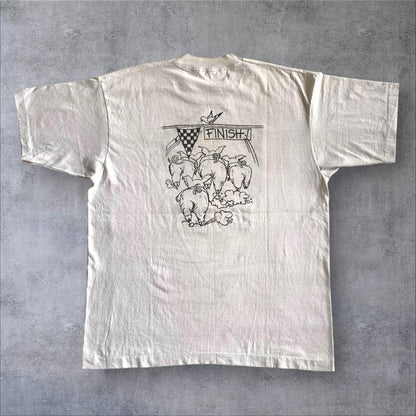 90s USA製 豚 運動会 イラスト アートT o-000019