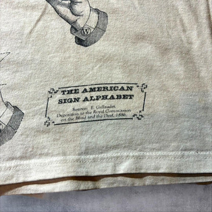 90s 手話 The american sign alphabet アートT ギルダン カナダ製 ベージュ XL a-u-2505-072