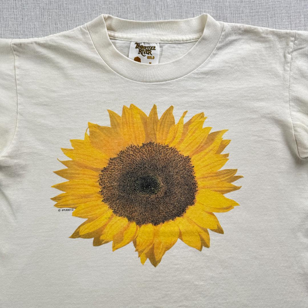 90s STUDIO Q USA製 ヒマワリ Tシャツ アートT 白 a-u-2505-080