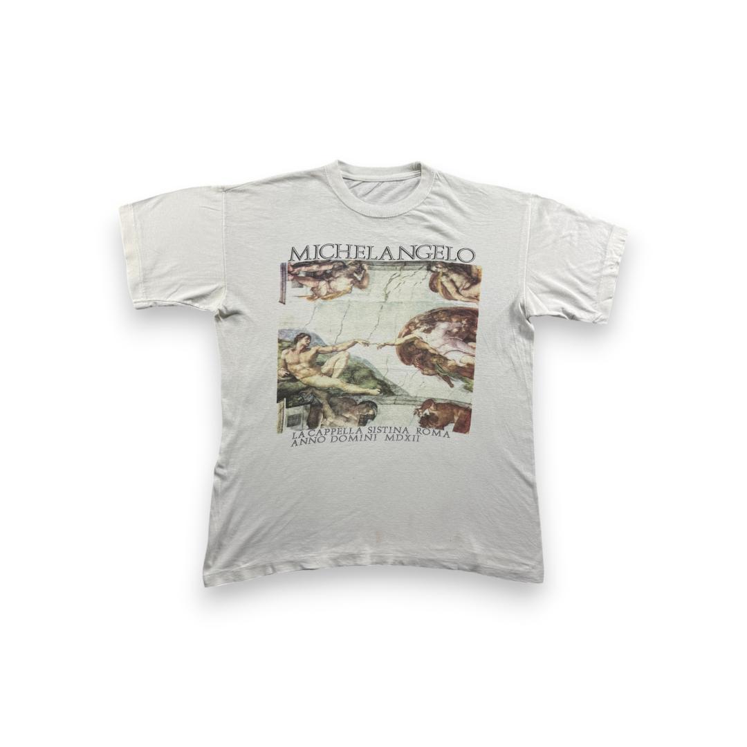 80s90s ミケランジェロ 白 アート Tシャツ シングルステッチ a-t-2505-005