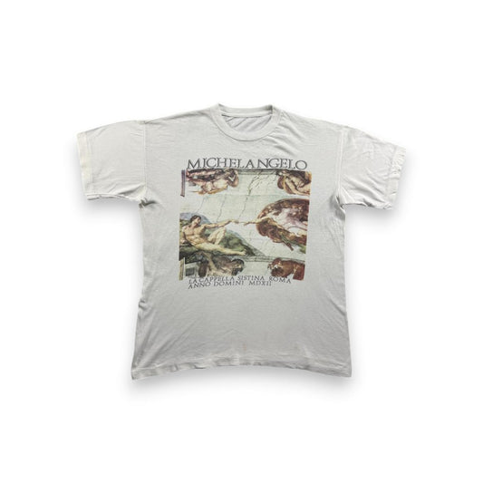 80s90s ミケランジェロ 白 アート Tシャツ シングルステッチ a-t-2505-005