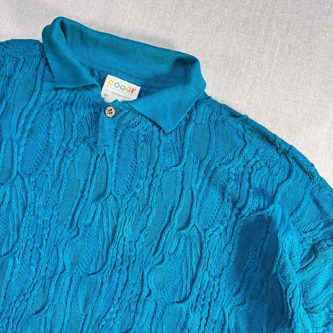 90s COOGI クージー 3D ニット ポロシャツ 編み込み 4X sh-2603-004