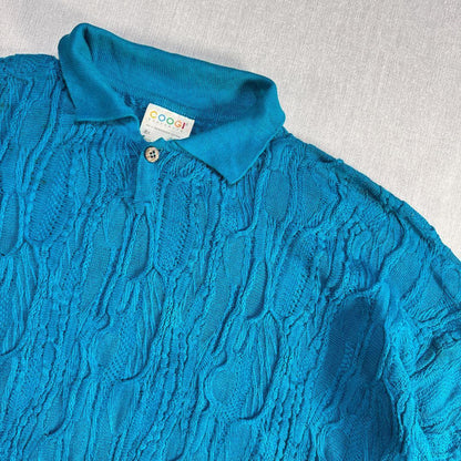 90s COOGI クージー 3D ニット ポロシャツ 編み込み 4X sh-2603-004