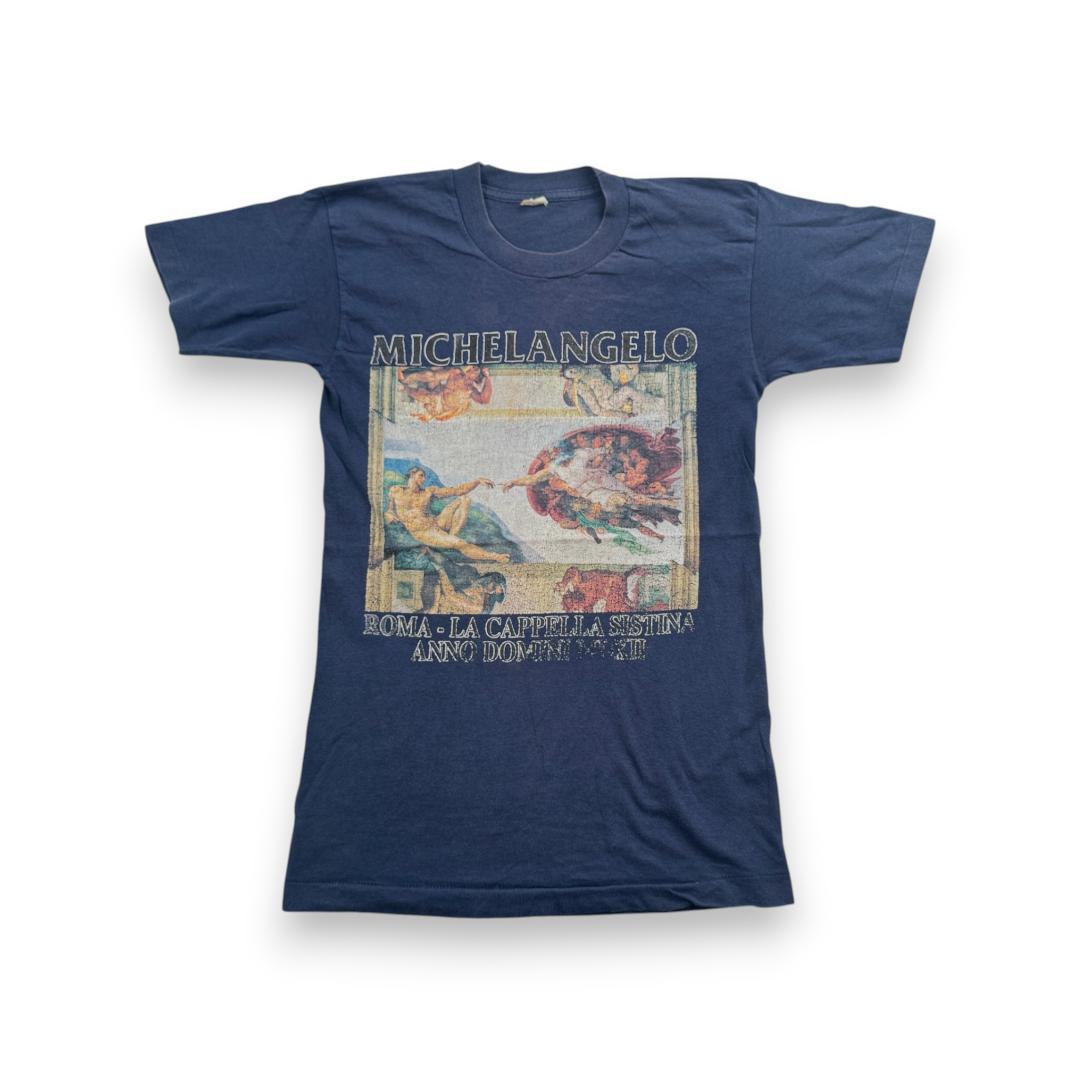 80s Michelangelo ミケランジェロ アダムの創造 アート Tシャツ a-u-2505-045
