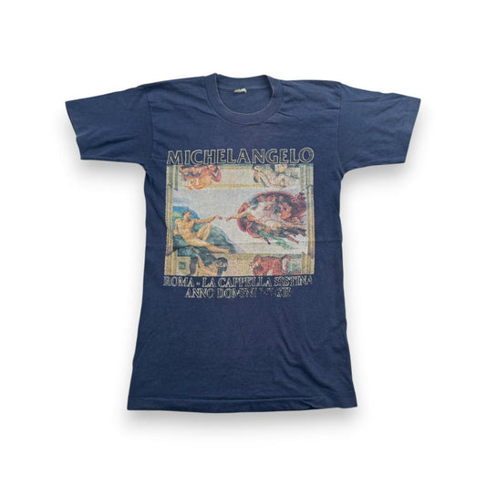80s Michelangelo ミケランジェロ アダムの創造 アート Tシャツ a-u-2505-045