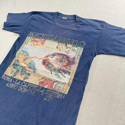 80s Michelangelo ミケランジェロ アダムの創造 アート Tシャツ a-u-2505-045