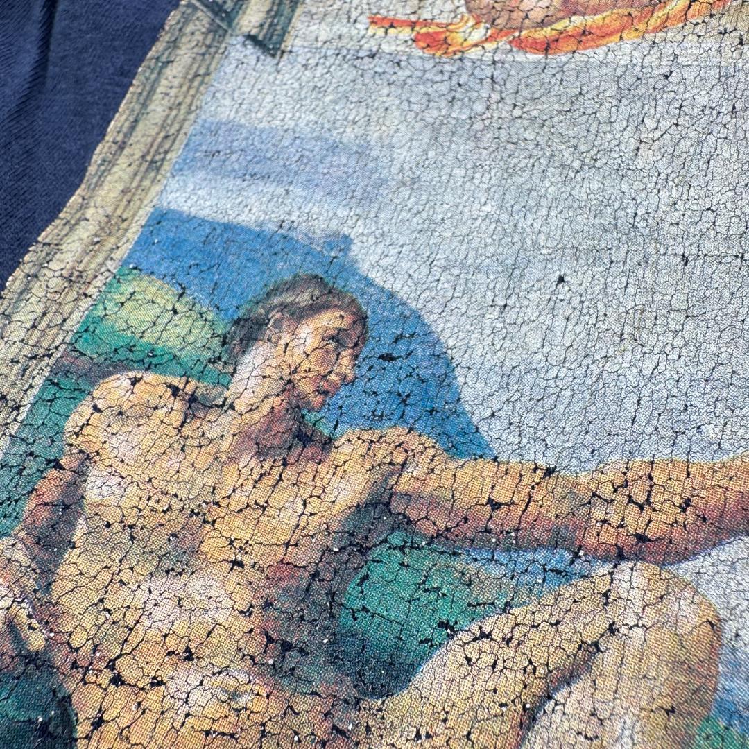 80s Michelangelo ミケランジェロ アダムの創造 アート Tシャツ a-u-2505-045