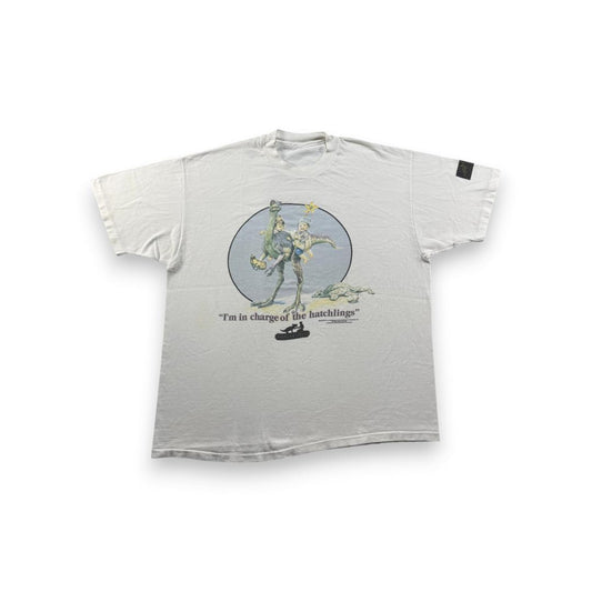 90s Tシャツ ダイノトピア 恐竜 イラスト 白 アートT m-000004