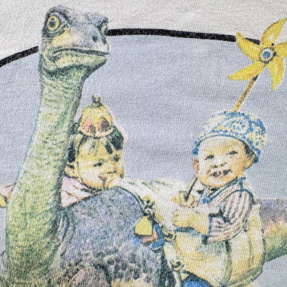 90s Tシャツ ダイノトピア 恐竜 イラスト 白 アートT m-000004