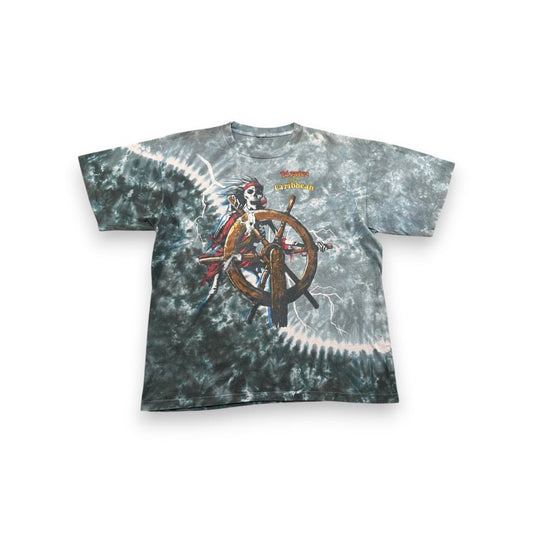 90s パイレーツオブカリビアン 総柄 タイダイ Tシャツ d-000036