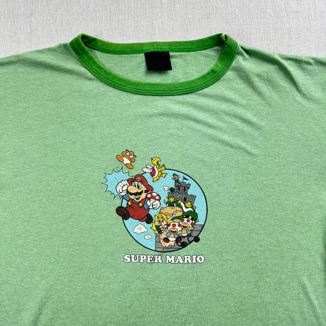 00s スーパーマリオ ゲーム Tシャツ リンガー 緑 ch-u-2505-002