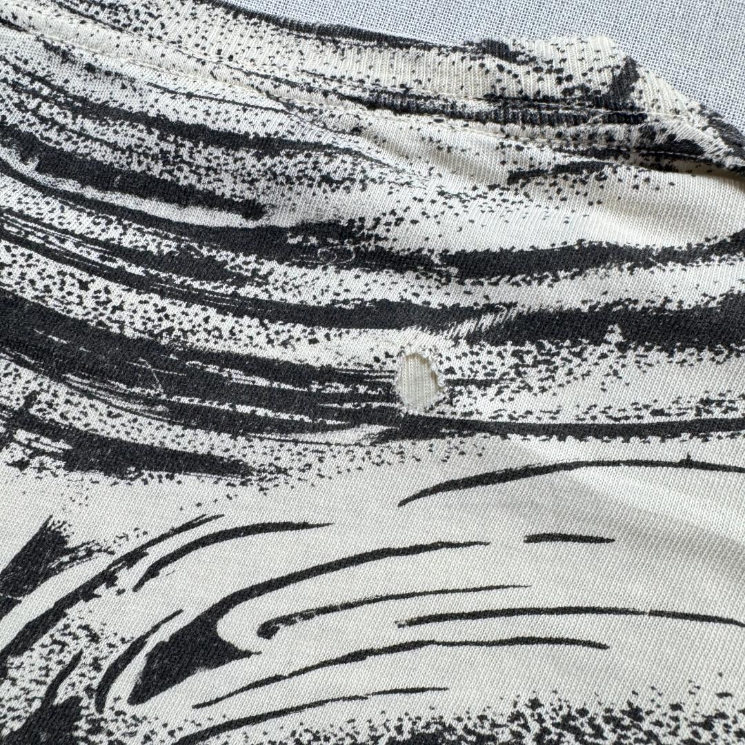 90s Tシャツ スカル 総柄 AOP ホラー 白黒 a-t-2505-013