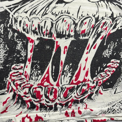 90s Tシャツ スカル 総柄 AOP ホラー 白黒 a-t-2505-013