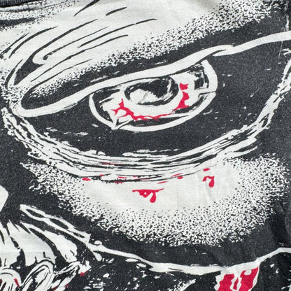 90s Tシャツ スカル 総柄 AOP ホラー 白黒 a-t-2505-013