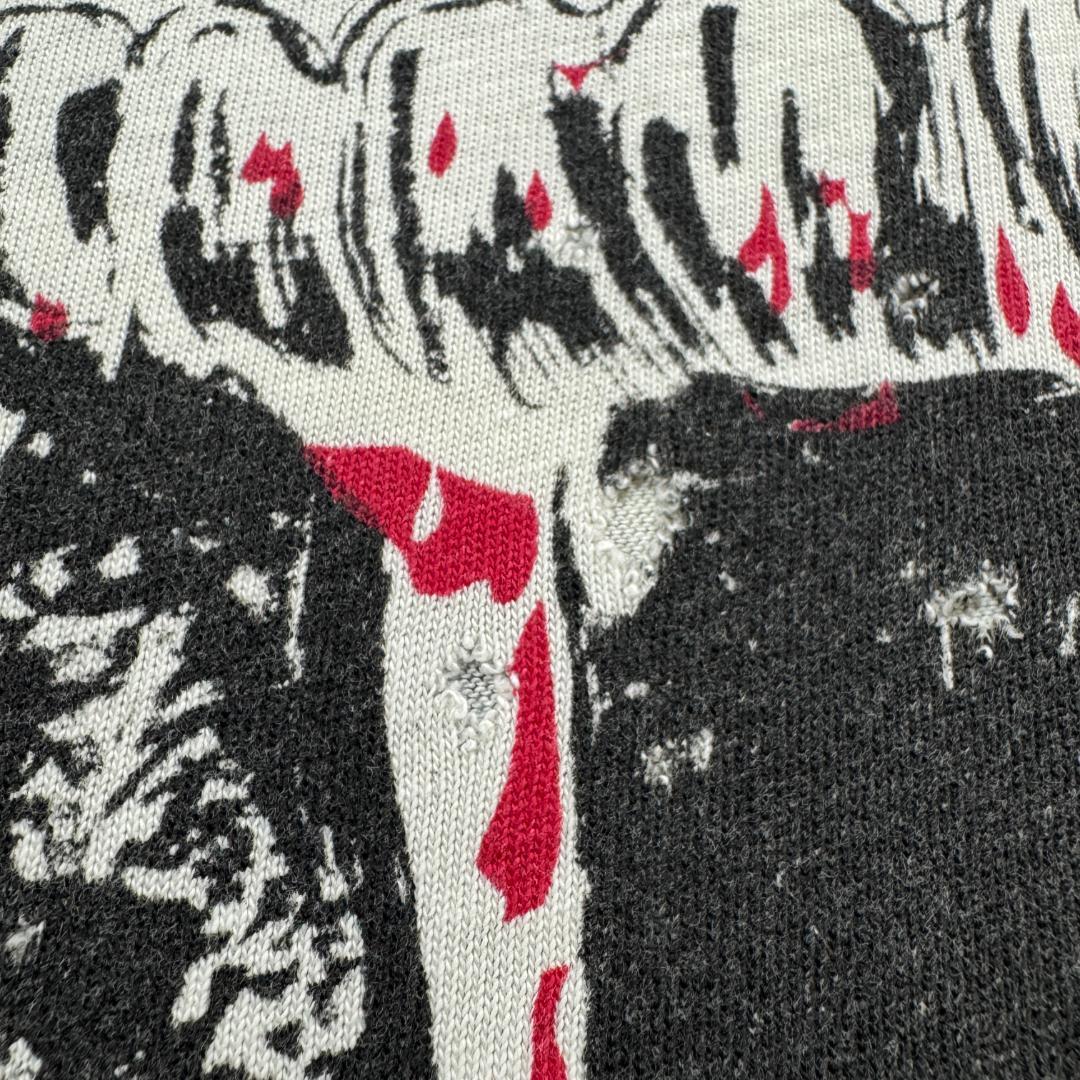 90s Tシャツ スカル 総柄 AOP ホラー 白黒 a-t-2505-013