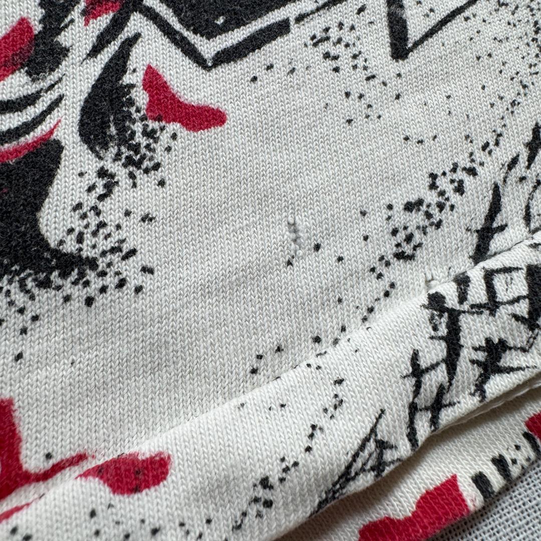 90s Tシャツ スカル 総柄 AOP ホラー 白黒 a-t-2505-013