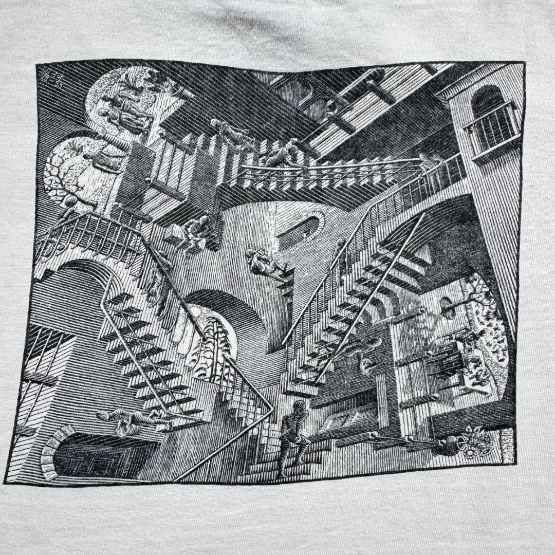 90s M.C. エッシャー Tシャツ だまし絵 アートT 白 M a-t-2505-019