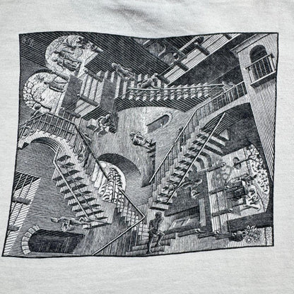 90s M.C. エッシャー Tシャツ だまし絵 アートT 白 M a-t-2505-019