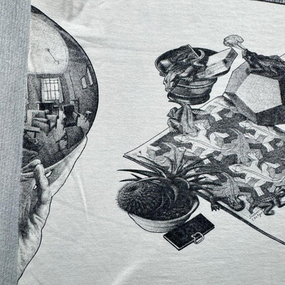 90s M.C. エッシャー Tシャツ だまし絵 アートT 白 M a-t-2505-019