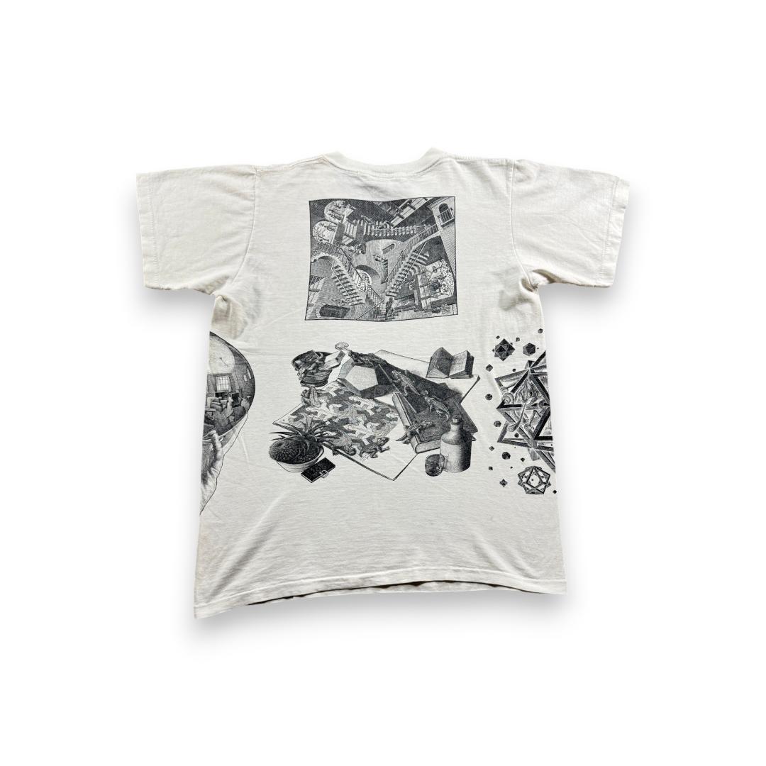 90s M.C. エッシャー Tシャツ だまし絵 アートT 白 M a-t-2505-019