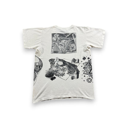 90s M.C. エッシャー Tシャツ だまし絵 アートT 白 M a-t-2505-019