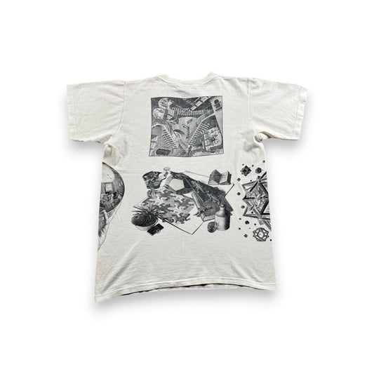 90s M.C. エッシャー Tシャツ だまし絵 アートT 白 M a-t-2505-019
